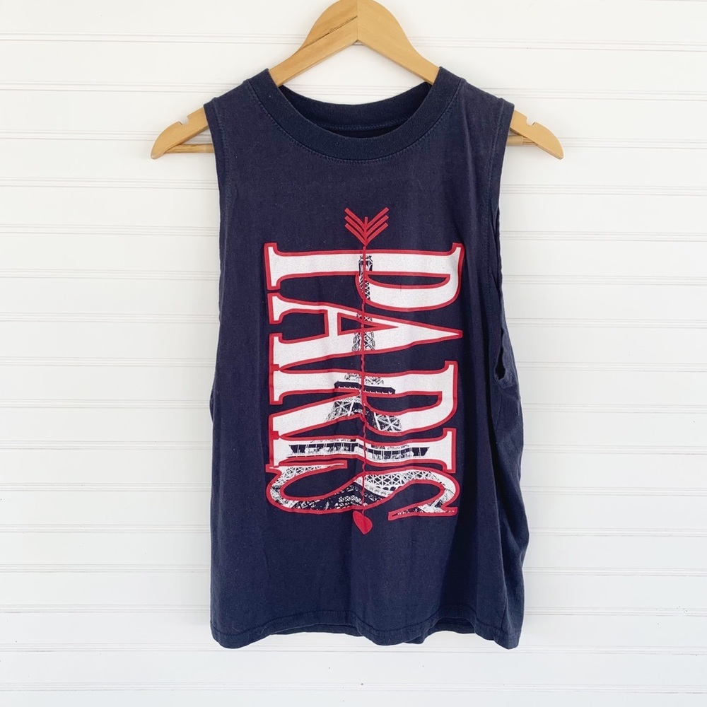 On Fire Navy Blue Graphic Paris Tank Top Women’s XL